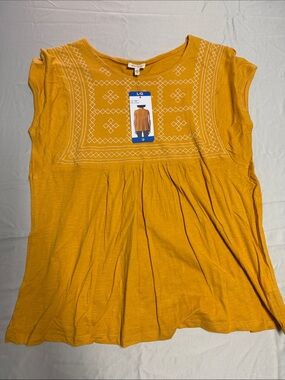 Ella Moss Red Short-Sleeve Embroidered Peasant Top